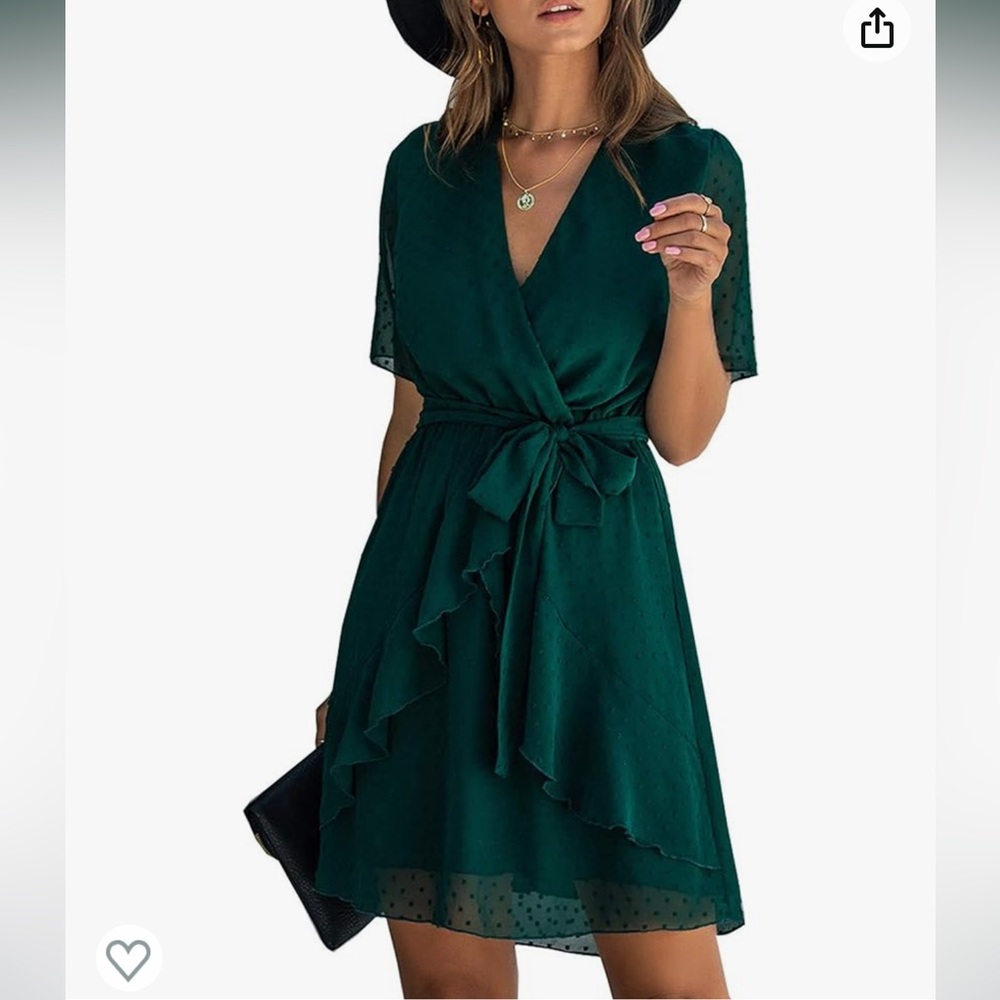 BTFBM Women Elegant Faux Wrap V-Neck
High Waist Green Dress With Swiss Dot 2XL - Picture 11 of 14